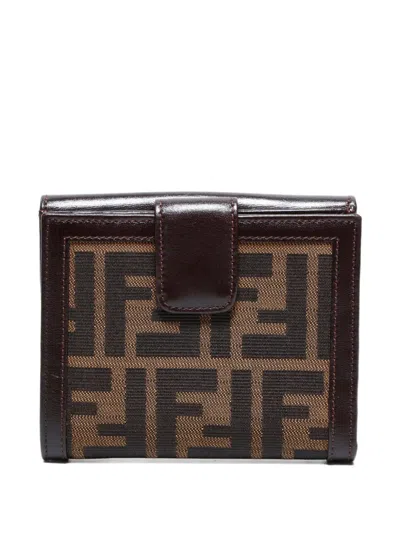 Pre-owned Fendi 1990-2000s Zucca Flap Wallet In Brown