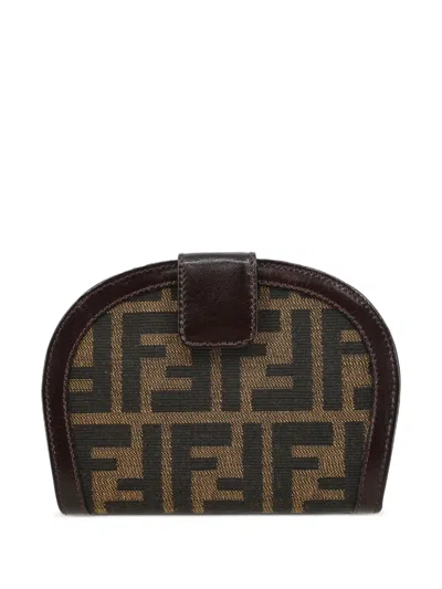 Pre-owned Fendi 1990-2000s Zucca Leather-trim Wallet In Brown