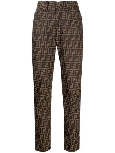 Pre-owned Fendi 1990-2000s Zucca Straight-leg Jeans In Brown
