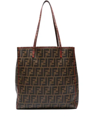 Pre-owned Fendi 1990-2010s Zucchino Pattern Tote Bag In Brown