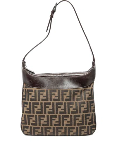 Pre-owned Fendi 1990 Zucca Canvas Shoulder Bag In Green