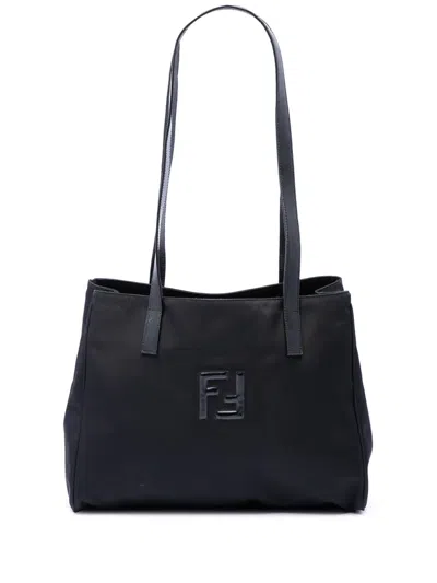 Pre-owned Fendi 1990-2000 Ff Nylon Tote Bag In Black