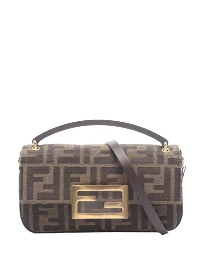Pre-owned Fendi 1990-2000 Zucca Canvas Baguette Phone Pouch Satchel In Brown