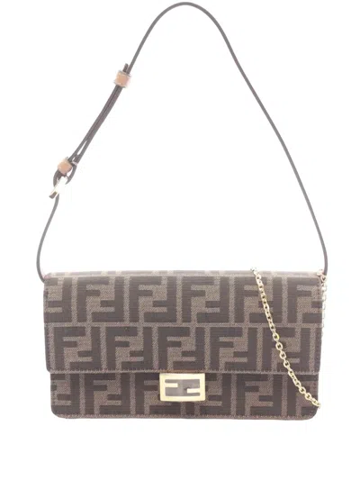 Pre-owned Fendi 1990-2000 Zucca Canvas Baguette Satchel In Brown