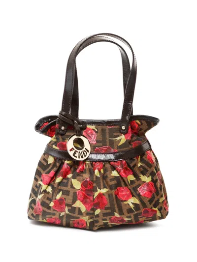 Pre-owned Fendi 1990-2000 Zucca Floral-pattern Bucket Bag In Brown