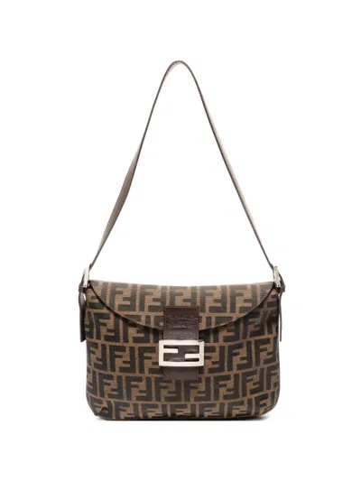 Pre-owned Fendi 1990-2000 Zucca Mamma Baguette Shoulder Bag In Brown