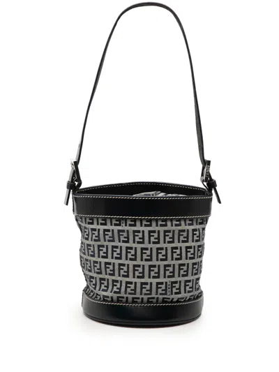 Pre-owned Fendi 1990-2000 Zucchino Canvas Bucket Bag In Black