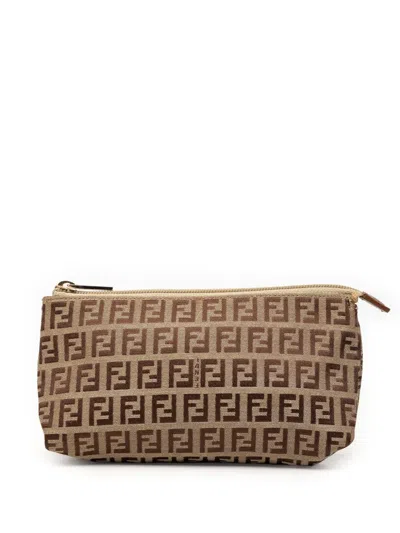 Pre-owned Fendi 1990-2000 Zucchino Canvas Pouch In Brown