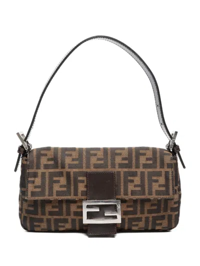 Pre-owned Fendi 1990-2000s Zucca Mamma Baguette Shoulder Bag In Brown