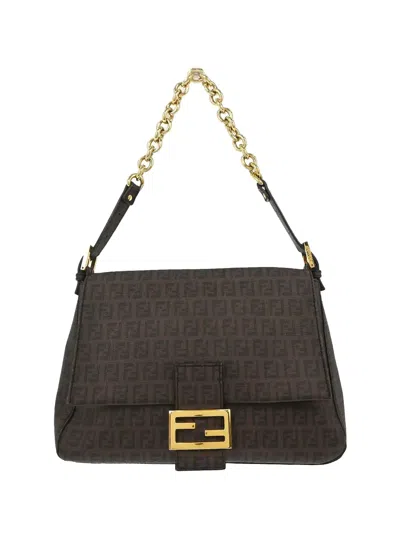 Pre-owned Fendi 1990-2000s Zucchino Mamma Baguette Shoulder Bag In Brown