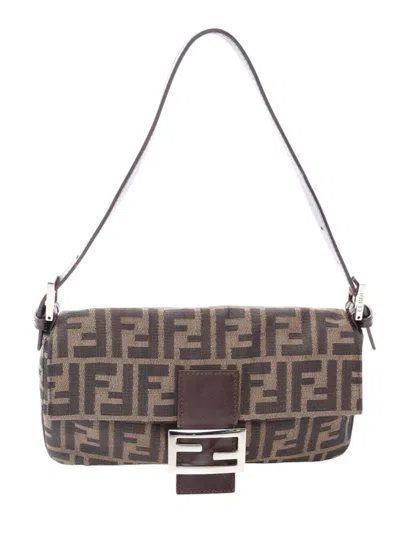 Pre-owned Fendi 1990-2010 Zucca Canvas Shoulder Bag In Brown