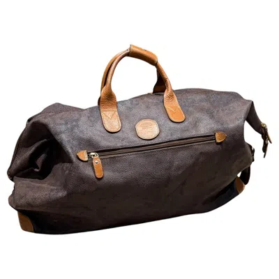 Pre-owned Fendi 1990s Bric's Italian Leather Canvas Tote Cargo Life Bag In Black