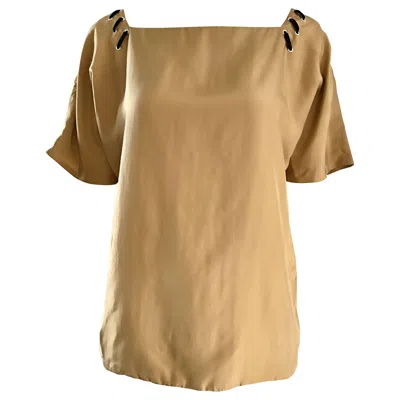 Pre-owned Fendi 1990s  By Karl Lagerfeld Tan Silk Vintage 90s Boho Tunic Blouse Size 42 In Brown
