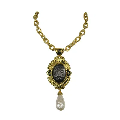 Pre-owned Fendi 1990s  Coin Necklace Janus Face Ff Logo New Never Worn In Brown