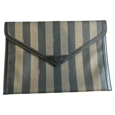 Pre-owned Fendi 1990s Iconic Pequin Striped Canvas Clutch By Karl Lagerfeld For Sorelle  In Gray