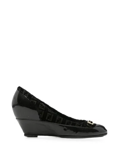 Pre-owned Fendi 1990s Logo-print Pumps In Black