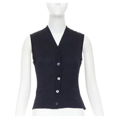 Pre-owned Fendi 1990s Maglia Vintage Ff Zucca Monogram Shell Button Knit Vest Top It40 S In Black
