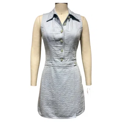 Pre-owned Fendi 1990s Vintage Blue Cotton Mini Wrap Dress Size 4 With Logo Print