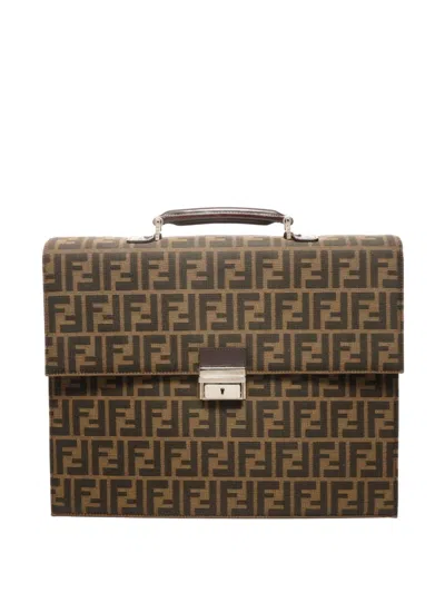 Pre-owned Fendi 1990s Zucca Canvas Briefcase In Neutral