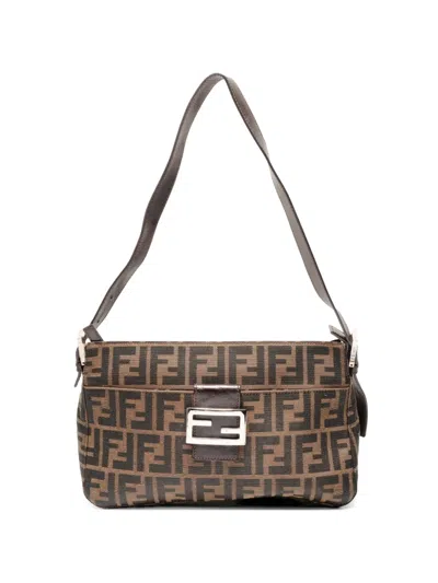 Pre-owned Fendi 1990s Zucca Canvas Shoulder Bag In Neutral
