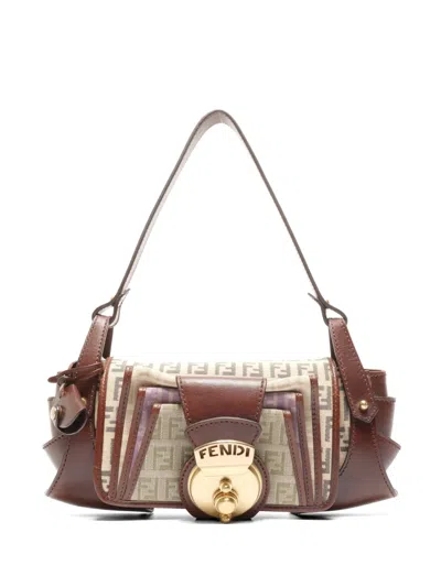 Pre-owned Fendi 1990s Zucchino Canvas Shoulder Bag In Brown