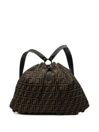 Pre-owned Fendi 1999-2002 Zucca Canvas Drawstring Backpack In Brown