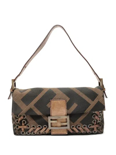 Pre-owned Fendi 1999-2005 Mamma Baguette Zucca-monogram Shoulder Bag In Black