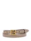 Fendi Beige Thin Belt With Metallic Ff Buckle In Leather Woman In Multicolor