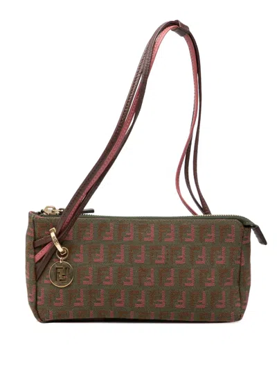 Pre-owned Fendi 2000-2010 Bicolor Zucchino Canvas Triple Strap Pochette Shoulder Bag In Brown