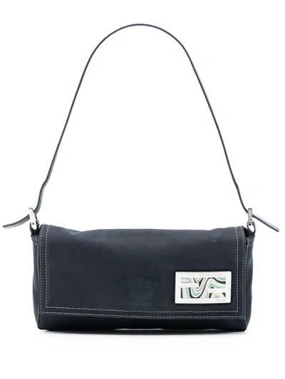 Pre-owned Fendi 2000-2010 Canvas Ff Marble Baguette Shoulder Bag In Blue