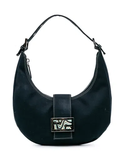 Pre-owned Fendi 2000-2010 Canvas Ff Marble Croissant Shoulder Bag In Blue