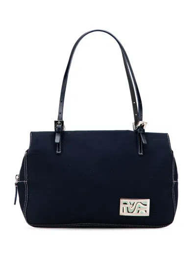 Pre-owned Fendi 2000-2010 Canvas Ff Marble Shoulder Bag In Blue