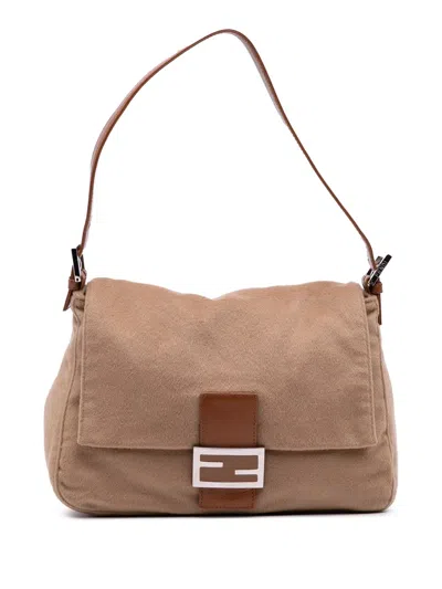 Pre-owned Fendi 2000-2010 Cashmere Mamma Baguette Shoulder Bag In Brown