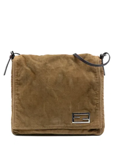 Pre-owned Fendi 2000-2010 Corduroy Shoulder Bag In Brown