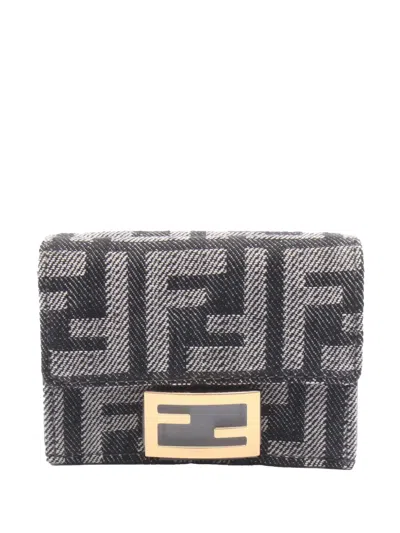 Pre-owned Fendi 2000-2010 Denim Effect Ff Jacquard Wallet Small Wallets In Blue