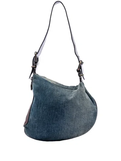 Pre-owned Fendi 2000-2010 Denim Oyster Shoulder Bag In Blue
