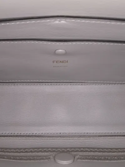 Pre-owned Fendi 2000-2010 Embroidered Lace Leather Baguette Chain Shoulder Bag In Gray