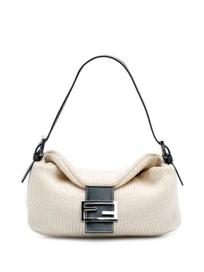 Pre-owned Fendi 2000-2010 Knitted Wool Double Flap Shoulder Bag
