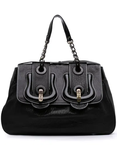 Pre-owned Fendi 2000-2010 Large Leather B Bis Top Handle Bag Handbag In Black