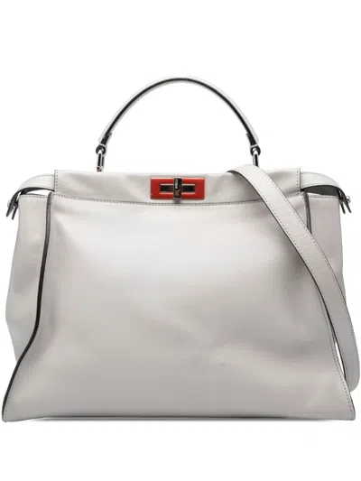 Pre-owned Fendi 2000-2010 Large Leather Peekaboo Satchel In Gray