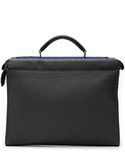 Pre-owned Fendi 2000-2010 Large Leather Selleria Peekaboo Iconic Fit Bag Business Bag In Black