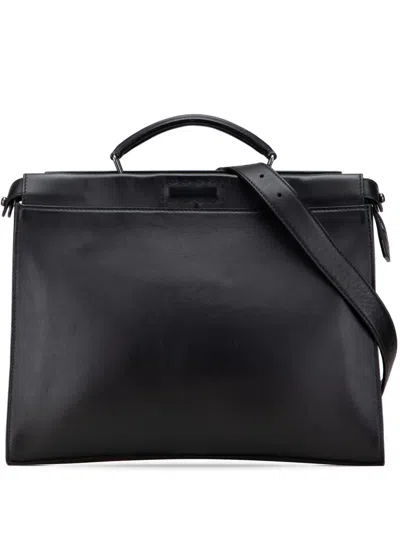 Pre-owned Fendi 2000-2010 Large Leather Selleria Peekaboo Iconic Fit Bag Satchel In Black
