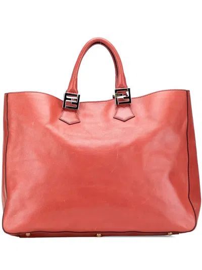 Pre-owned Fendi 2000-2010 Large Leather Twins Tote Satchel In Orange
