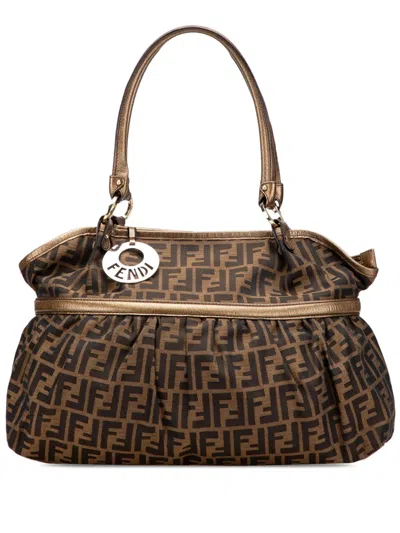 Pre-owned Fendi 2000-2010 Large Zucca Canvas Chef Shoulder Bag In Brown