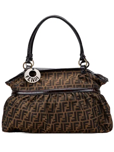 Pre-owned Fendi 2000-2010 Large Zucca Canvas Chef Shoulder Bag In Brown