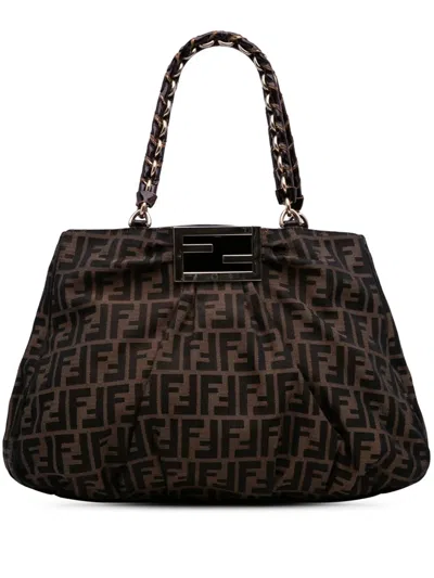 Pre-owned Fendi 2000-2010 Large Zucca Canvas Mia Tote Bag In Brown
