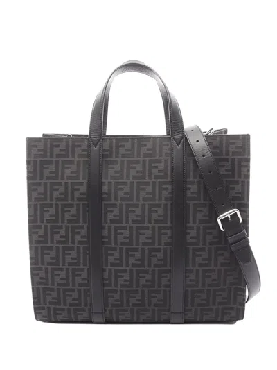Pre-owned Fendi 2000-2010 Large Zucca Canvas Shopper Tote Satchel In Black