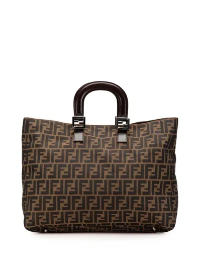 Pre-owned Fendi 2000-2010 Large Zucca Canvas Twins Tote Bag
