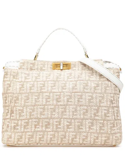 Pre-owned Fendi 2000-2010 Large Zucca Corda Iconic Peekaboo Satchel
