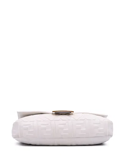 Pre-owned Fendi 2000-2010 Large Zucca Embossed Leather Baguette Satchel In White